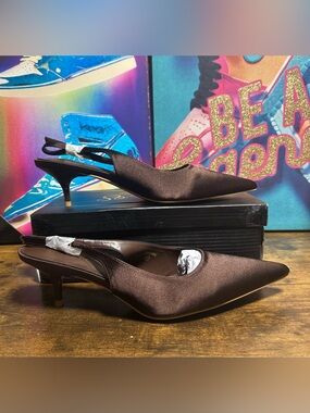 So Me Dark Brown Faux Suede Pointed - Toe Kitten - Heel Slingback Pumps Size: 10